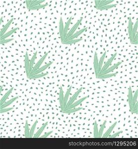 Aloe cacti wallpaper on dots background. Abstract cactus seamless pattern. Design for fabric, textile print, wrapping paper. Creative vector illustration.. Aloe cacti wallpaper on dots background. Abstract cactus seamless pattern.