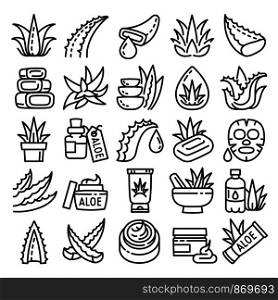 Aloe icons set. Outline set of aloe vector icons for web design isolated on white background. Aloe icons set, outline style