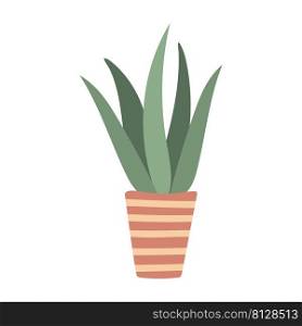 Aloe in pot isolated vector. Houseplant in clay striped pot. Home plant for room, office and apartment interior clipart. Aloe in pot isolated vector