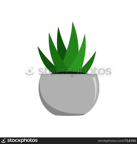 Aloe in white pot icon. Flat illustration of aloe in white pot vector icon for web isolated on white. Aloe in white pot icon, flat style