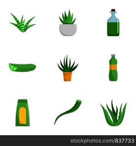 Aloe medicine icon set. Flat set of 9 aloe medicine vector icons for web design. Aloe medicine icon set, flat style