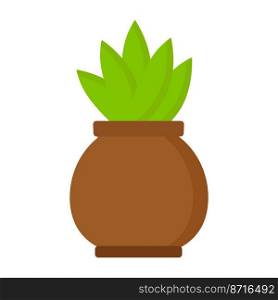 Aloe plant in dark brown pot on white background. Vector isolated image for design of site about plants or clipart. Aloe plant in dark brown pot on white background