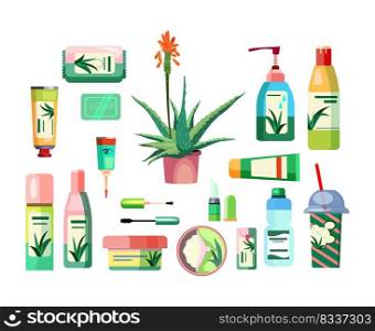 Aloe products set. Natural body care products collection. Can be used for topics like skin care, cosmetics, beauty