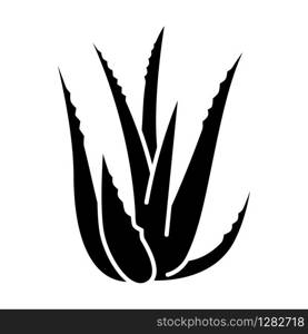 Aloe vera black glyph icon. Succulent growing sprouts. Cactus leaves and thorns. Medicinal herb for skincare. Decorative plant. Silhouette symbol on white space. Vector isolated illustration