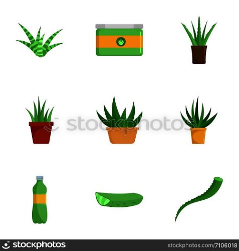 Aloe vera icon set. Flat set of 9 aloe vera vector icons for web design. Aloe vera icon set, flat style