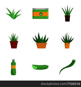 Aloe vera icon set. Flat set of 9 aloe vera vector icons for web design. Aloe vera icon set, flat style