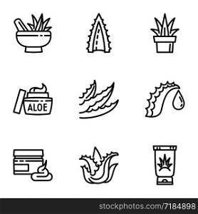 Aloe vera icon set. Outline set of 9 aloe vera vector icons for web design isolated on white background. Aloe vera icon set, outline style