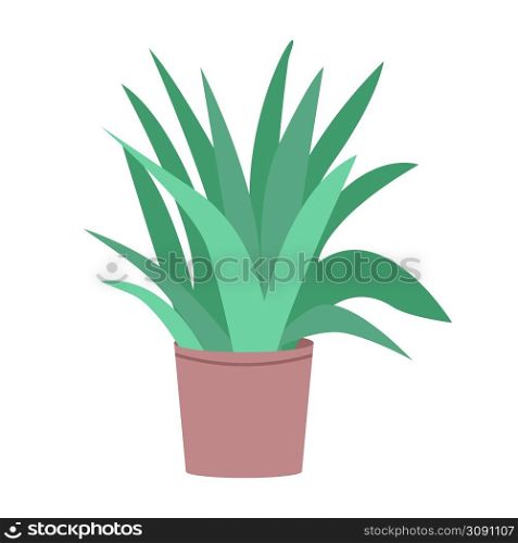 Aloe vera plant in pot semi flat color vector object. Houseplant. Full sized item on white. Growing succulent at home simple cartoon style illustration for web graphic design and animation. Aloe vera plant in pot semi flat color vector object