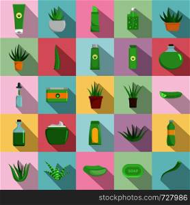 Aloe vera plant logo icons set. Flat illustration of 25 aloe vera plant logo vector icons for web. Aloe vera plant logo icons set, flat style