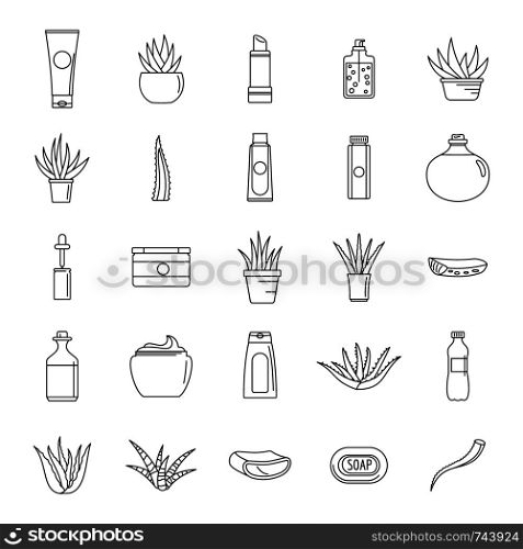 Aloe vera plant logo icons set. Outline illustration of 25 aloe vera plant logo vector icons for web. Aloe vera plant logo icons set, outline style