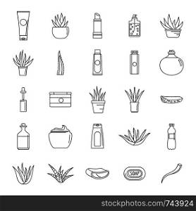Aloe vera plant logo icons set. Outline illustration of 25 aloe vera plant logo vector icons for web. Aloe vera plant logo icons set, outline style