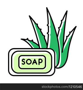 Aloe vera soap green color icon. Organic bathing product. Natural cosmetic for personal hygiene. Plant based product. Dermatology and skincare. Cleansing treatment. Isolated vector illustration