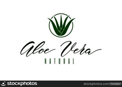 Aloe vera text logo for cosmetic label vector illustration on white background