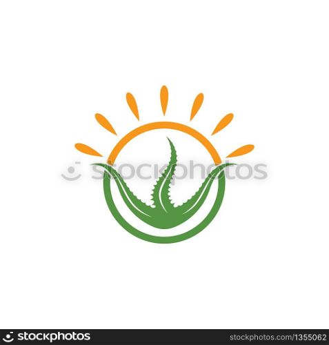 aloevera with sun logo icon vector illustration design template