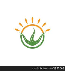 aloevera with sun logo icon vector illustration design template