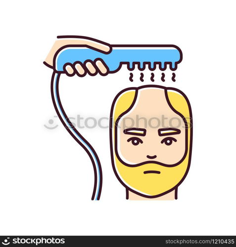 Alopecia treatment RGB color icon. Help with male baldness. Laser therapy for hair loss problem. Professional dermatology aid, medical procedure. Hair rejuvenation. Isolated vector illustration