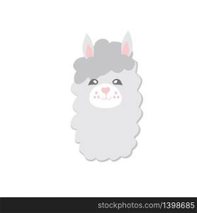 Alpaca baby face. Vector illustration of cute baby animal face icon isolated on white background. Child and baby print design. Vector illustration of alpaca