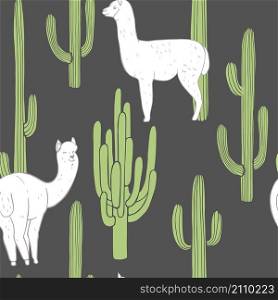 Alpacas and cacti. Vector seamless pattern