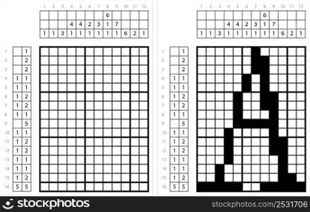 Alphabet A Nonogram Pixel Art, Character A, Language Letter Graphemes Symbol Vector Art Illustration, Logic Puzzle Game Griddlers, Pic-A-Pix, Picture Paint By Numbers, Picross