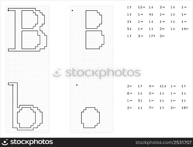 Alphabet B Graphic Dictation Drawing, Character A, Language Letter Graphemes Symbol Vector Art Illustration, Drawing By Cells
