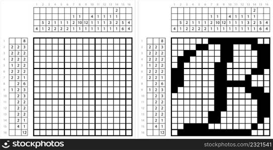 Alphabet B Nonogram Pixel Art, Character B, Language Letter Graphemes Symbol Vector Art Illustration, Logic Puzzle Game Griddlers, Pic-A-Pix, Picture Paint By Numbers, Picross