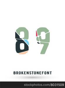Alphabet broken font template. Set of numbers 8, 9 logo or icon. Vector illustration.