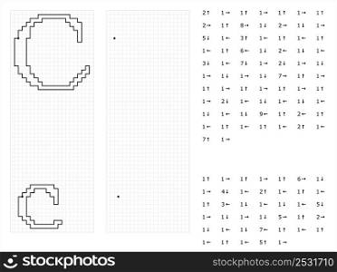 Alphabet C Graphic Dictation Drawing, Character A, Language Letter Graphemes Symbol Vector Art Illustration, Drawing By Cells