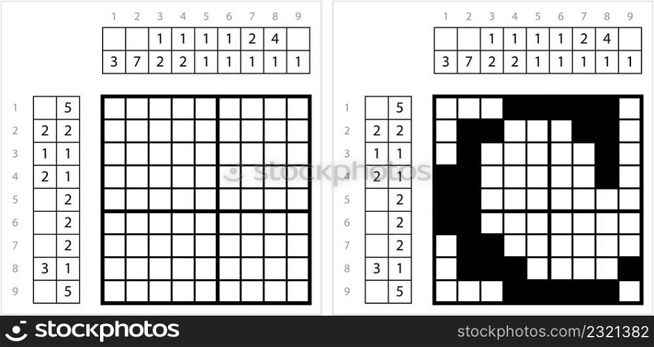 Alphabet C Lowercase Nonogram Pixel Art, Character C, Language Letter Graphemes Symbol Vector Art Illustration, Logic Puzzle Game Griddlers, Pic-A-Pix, Picture Paint By Numbers, Picross