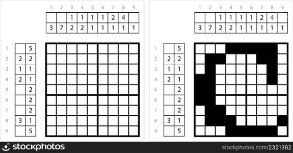 Alphabet C Lowercase Nonogram Pixel Art, Character C, Language Letter Graphemes Symbol Vector Art Illustration, Logic Puzzle Game Griddlers, Pic-A-Pix, Picture Paint By Numbers, Picross