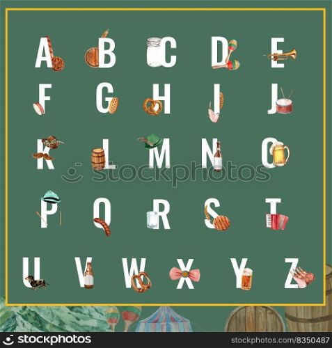 Alphabet design with Oktoberfest concept, creative san-serif font illustration template.