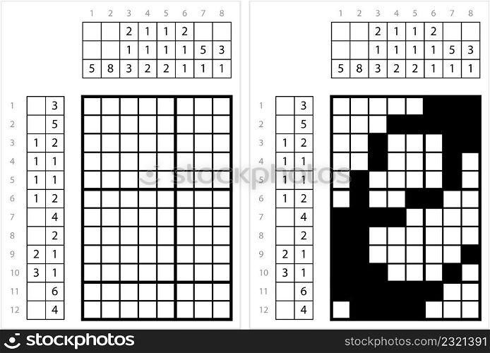 Alphabet E Lowercase Nonogram Pixel Art, Character E, Language Letter Graphemes Symbol Vector Art Illustration, Logic Puzzle Game Griddlers, Pic-A-Pix, Picture Paint By Numbers, Picross