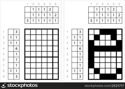 Alphabet E Lowercase Nonogram Pixel Art, Character E, Language Letter Graphemes Symbol Vector Art Illustration, Logic Puzzle Game Griddlers, Pic-A-Pix, Picture Paint By Numbers, Picross