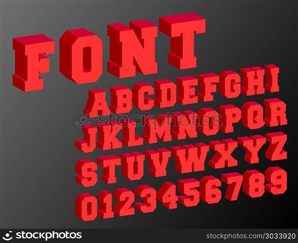 Alphabet font 3d template. Alphabet font 3d template. Letters and numbers vintage design. Vector illustration.