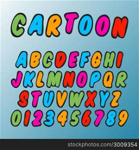 Alphabet font cartoon design. Alphabet font template. Set of letters and numbers cartoon design. Vector illustration.