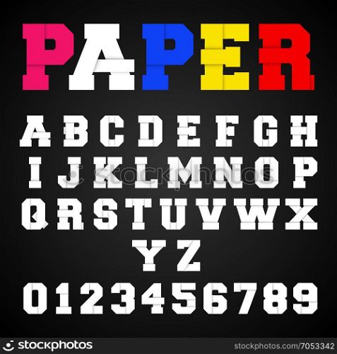 Alphabet font template. Alphabet font template. Letters and numbers paper design. Vector illustration.