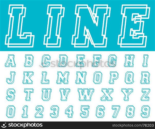 Alphabet font template. Alphabet font template. Line letters and numbers college campus design. Vector illustration.