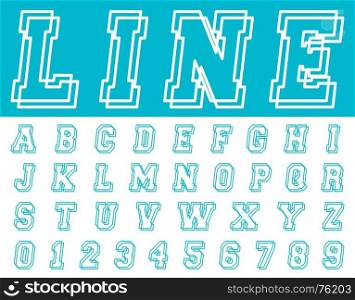 Alphabet font template. Alphabet font template. Line letters and numbers college campus design. Vector illustration.