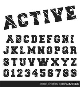 Alphabet font template. Alphabet font template. Set of letters and numbers active black and white design. Vector illustration.