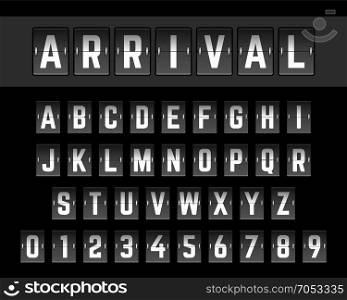 Alphabet font template. Alphabet font template. Set of letters and numbers airport design. Vector illustration.