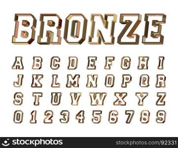 Alphabet font template. Alphabet font template. Set of letters and numbers bronze design. Vector illustration.