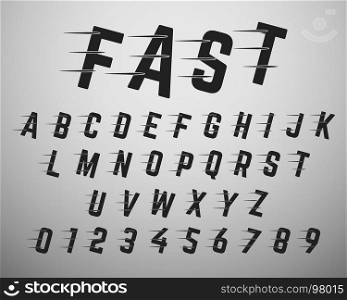 Alphabet font template. Alphabet font template. Set of letters and numbers fast design. Vector illustration.