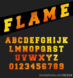 Alphabet font template. Alphabet font template. Set of letters and numbers flame design. Vector illustration.