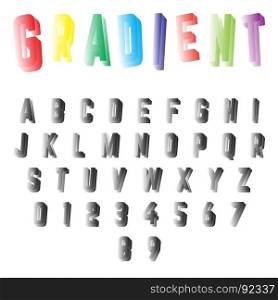 Alphabet font template. Alphabet font template. Set of letters and numbers gradient design. Vector illustration.