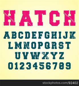 Alphabet font template. Alphabet font template. Set of letters and numbers hatch design. Vector illustration.