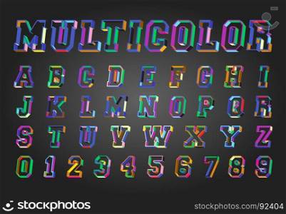 Alphabet font template. Alphabet font template. Set of letters and numbers multicolor design. Vector illustration.