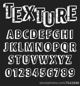 Alphabet font template. Alphabet font template. Set of letters and numbers old texture design. Vector illustration.