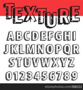 Alphabet font template. Alphabet font template. Set of letters and numbers old texture design. Vector illustration.