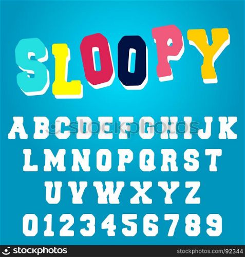 Alphabet font template. Alphabet font template. Set of letters and numbers sloppy design. Vector illustration.