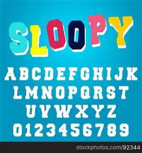 Alphabet font template. Alphabet font template. Set of letters and numbers sloppy design. Vector illustration.