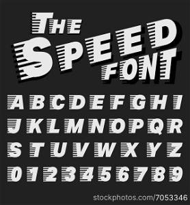 Alphabet font template. Alphabet font template. Set of letters and numbers speed design. Vector illustration.
